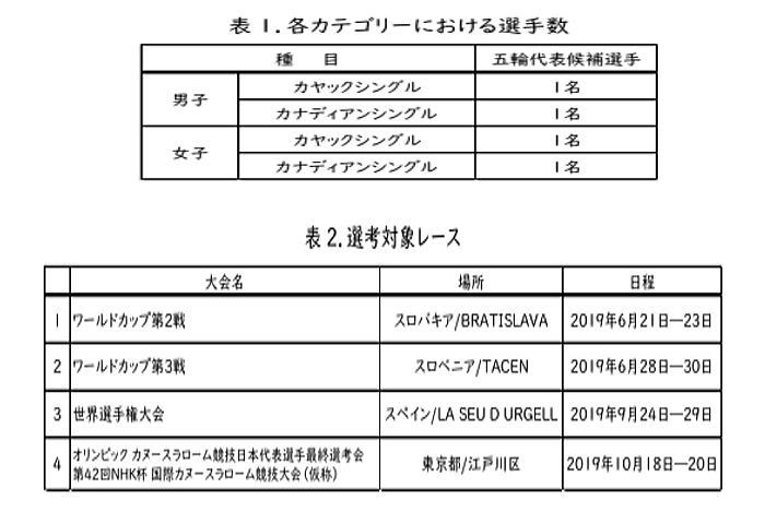 SLMolympicjapanselection hyo2 - 2019年6月2１日にオリンピック日本代表カヌースラロームの選考方法が新たにUPされた